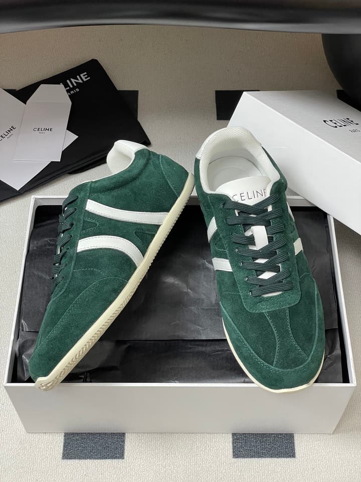 Celine Jogger Triomphe Low-Top Sneakers – 25SS Collection in Dark Green Suede