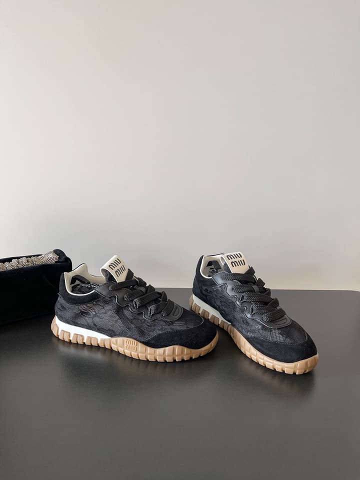 Miu Miu Latest Lace Retro Mary Jane Sneakers in Black