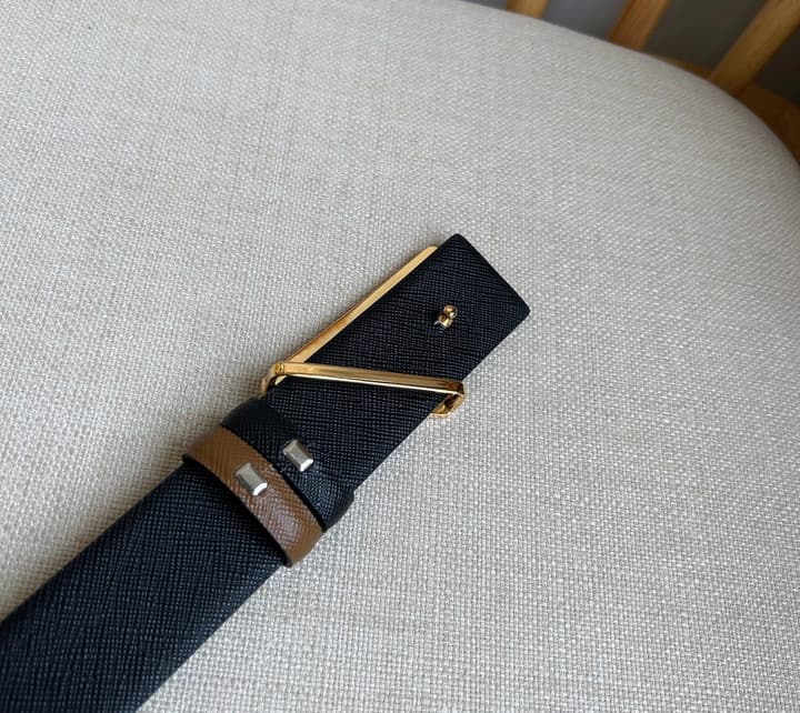 Prada Triangle Logo Buckle Belt in Classic Camel Leather
