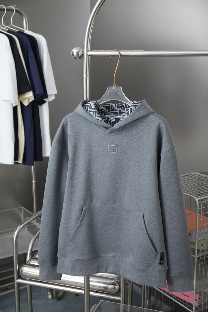 Fendi FF Logo Embroidered Hooded Sweatshirt – 25FW in Grey Hoodie