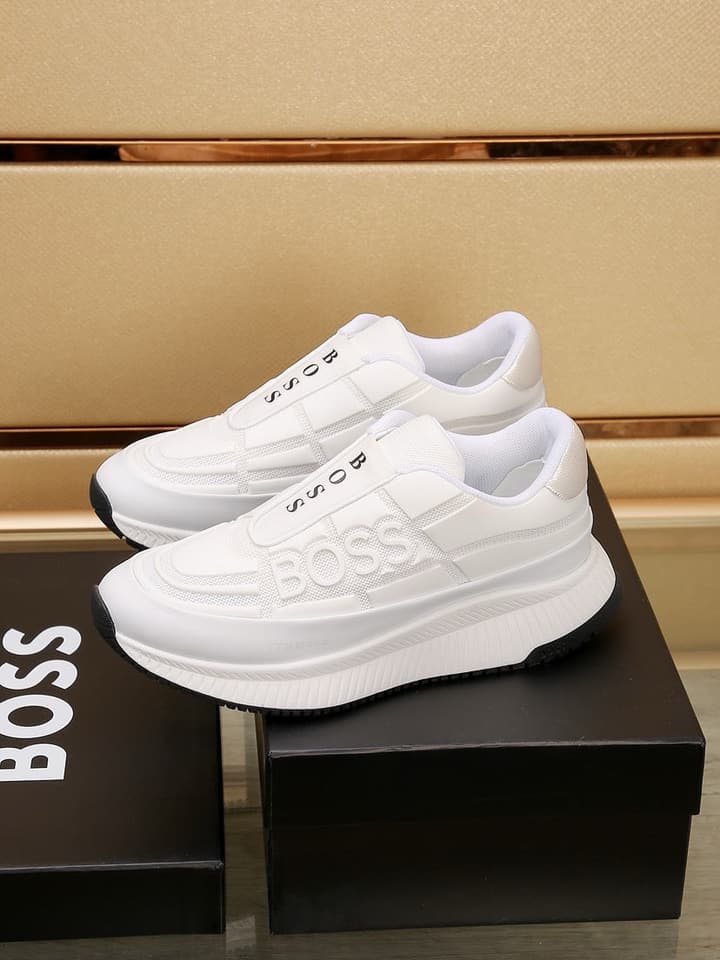 Boss New Men's Luxury Athletic Sneakers in Black With White Detail