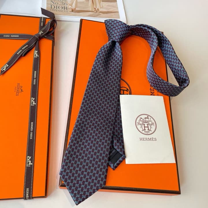 Hermès Philippe Mouquet Men's Tie in Cool Grey Patterned