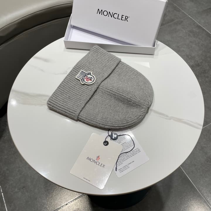 Moncler Knitted Beanie Hat in Classic Black