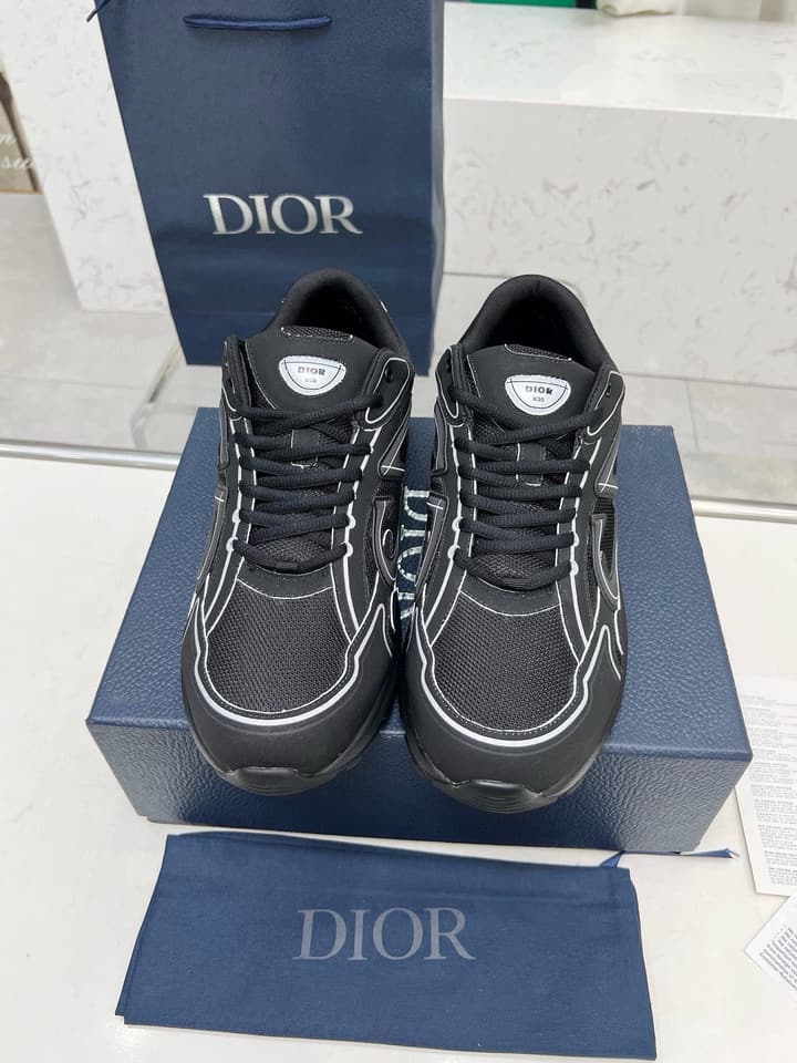 Dior B30 Unisex Mesh and Leather Sneakers in Navy Blue And Grey