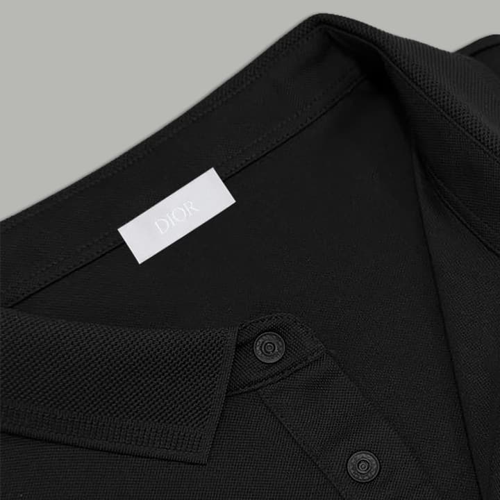 Dior Silk Long Sleeve Polo Shirt with Metal Patch in White With Solid Pocket