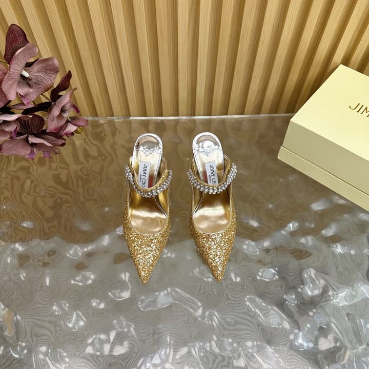 Jimmy Choo Sequined Evening Heels – 2025SS in Nude Shimmer