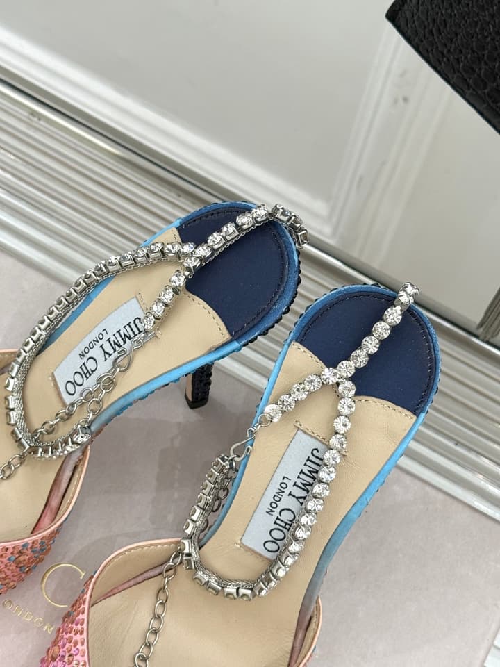 Jimmy Choo Classic Crystal Pointed High-Heeled Sandals in Lavender Yellow Ombre
