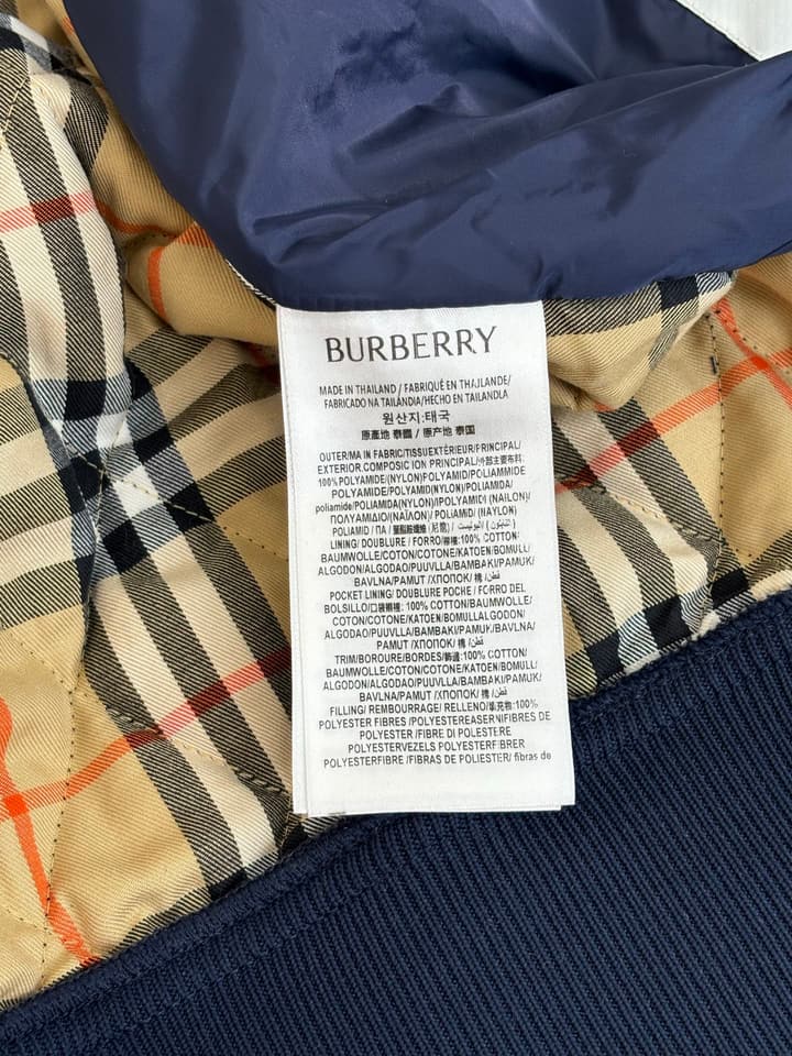 Burberry Diamond Quilted Stand Collar Nylon Jacket in Black