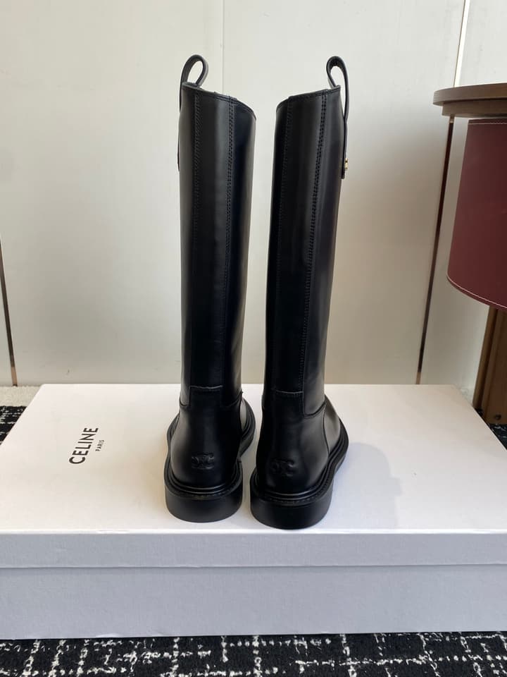 Celine Triomphe Equestrian Ankle Boots – 2025FW in Waxed Black Leather