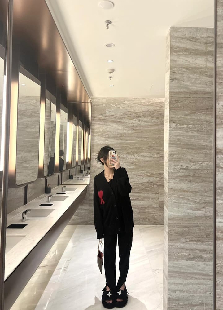 AMI Paris Heart A Knit Cardigan in Black