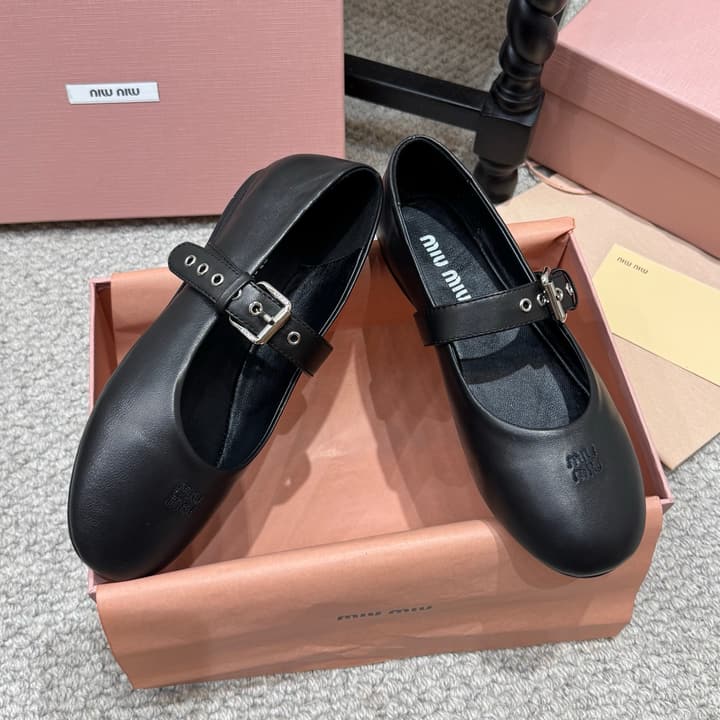 Miu Miu Pointed-Toe Mary Jane Ballet Flats – 2026 Runway Collection