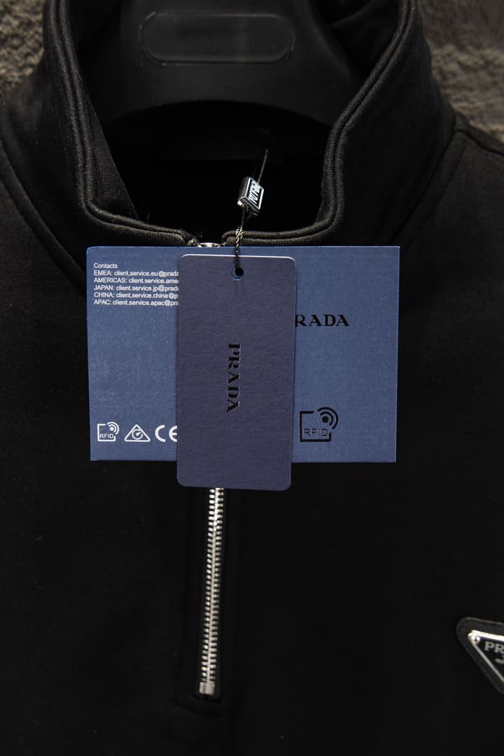 Prada Heavyweight Half-Zip Sweatshirt in Classic Black Half-zip