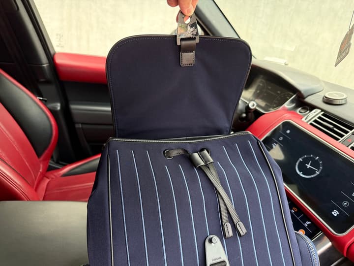 RIMOWA Never Still Large Canvas Backpack in Light Gray Pinstripe