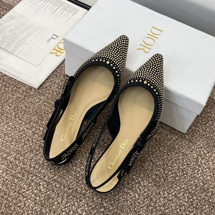 Dior J'Adior Rivet Heeled Sandals – 2024SS in Black Glitter Toe Slingback