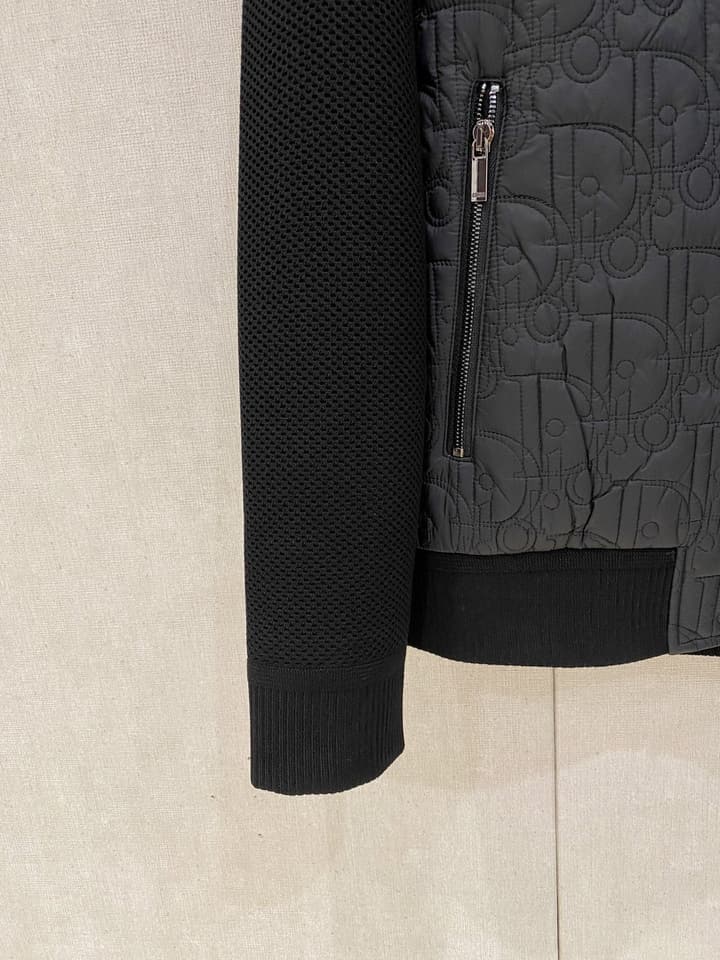 Dior Knit Patchwork Hooded Puffer Jacket – 2025SS in Black Knit Padded Jacket