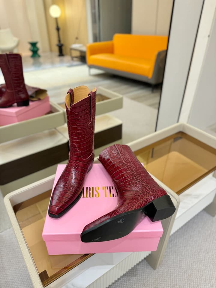 Paris Texas Crocodile Embossed Western Ankle Boots in Chocolate Croc