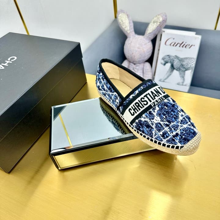 Dior Granville Embroidered Espadrille Flats in Beige/brown Oblique Pattern