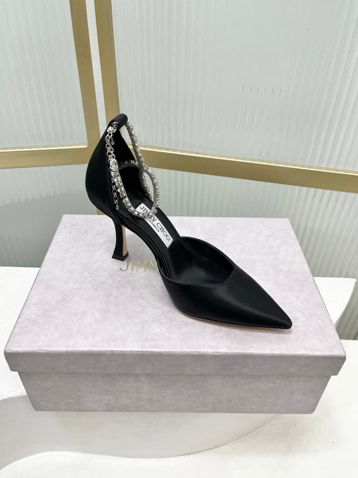 Jimmy Choo Stevie 100 Bow Crystal Silk Heels – 2025SS in Black Silk