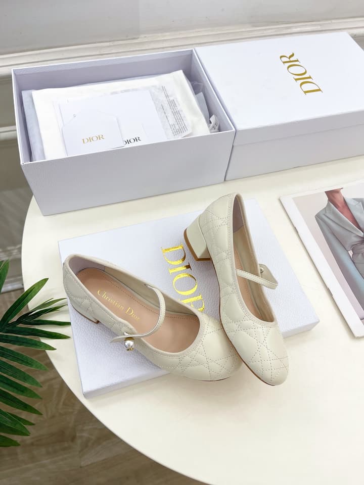 Dior Cannage Pearl Ballet Pumps – 2024 Early Spring Collection in Cream Mary Jane