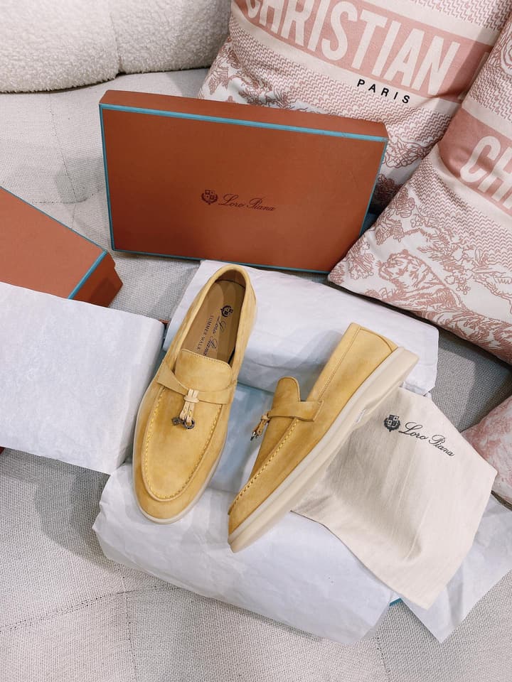 Loro Piana Glossy Cashmere Loafers in Blush Pink Suede