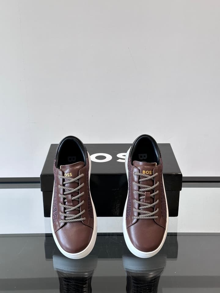 Boss Italian-Made Cupsole Sneakers in Black Patterned