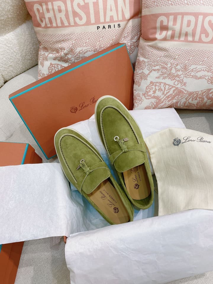 Loro Piana Glossy Cashmere Loafers in Blush Pink Suede