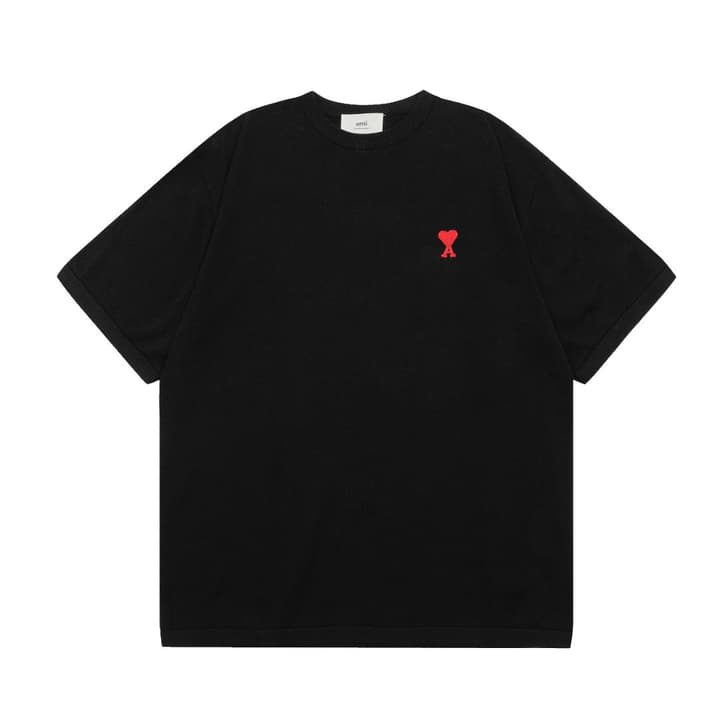 AMI Paris Classic Heart Embroidered Knit Short Sleeve – 2025SS in Black