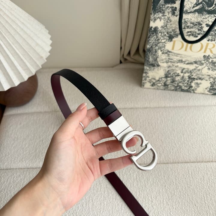 Dior Reversible Calfskin CD Buckle Belt in Black/burgundy With Gold Hardware