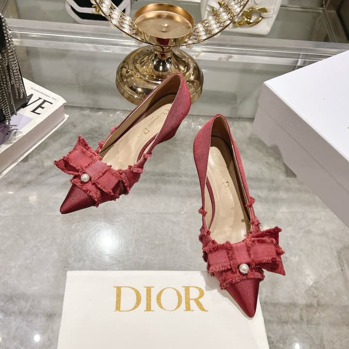 Dior Adiorable Bow Pearl Wedge Pumps in Black Ruffled Bow