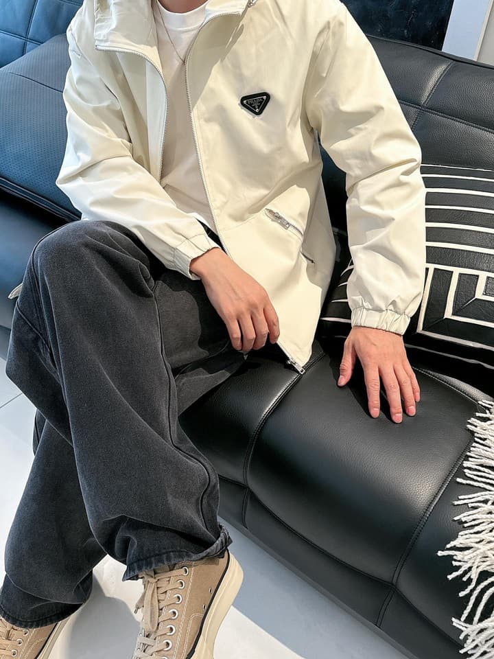 Prada Italian Fabric Jacket – 2025 New Collection in Cream Hooded Jacket