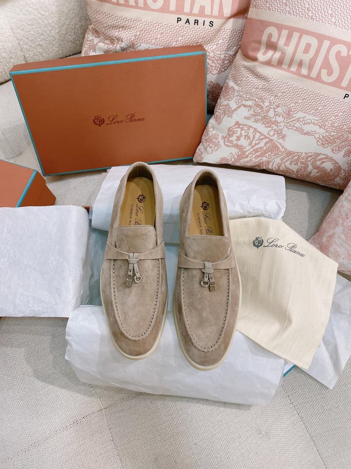 Loro Piana Glossy Cashmere Loafers in Blush Pink Suede