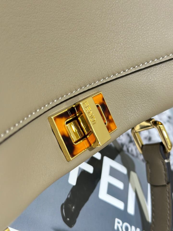 Fendi Peekaboo Classic Handbag – Dove Grey in Dove Grey Leather With Logo Strap