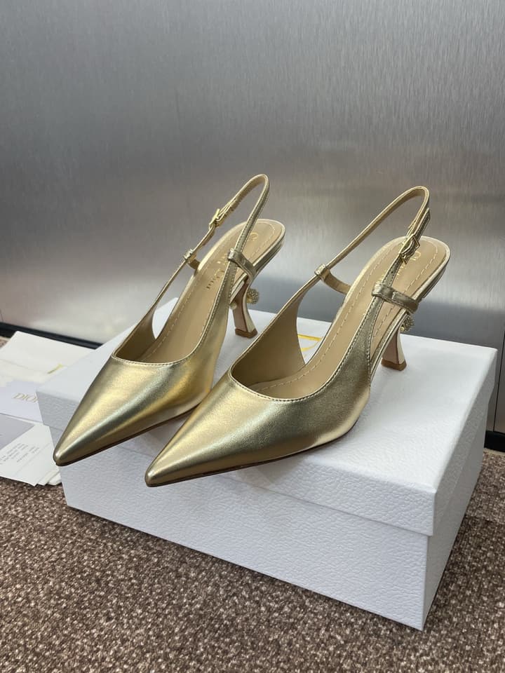 Dior Tribales Pearl Logo Heeled Mules – 2025 Spring/Summer Collection in Gold