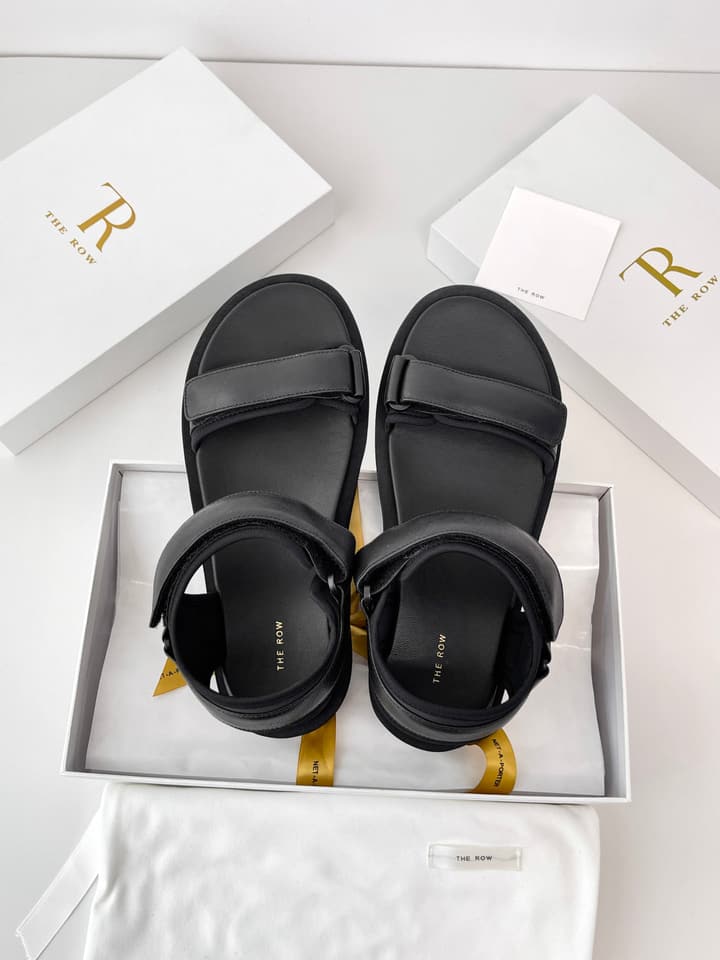 The Row Classic Velcro Beach Sandals in Black And Cream