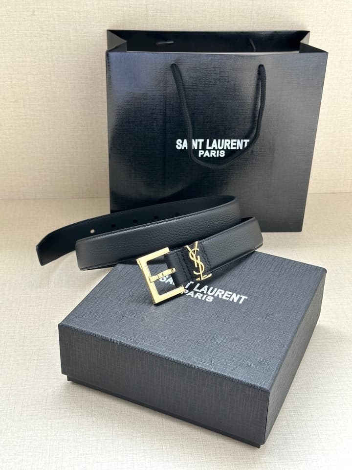 Saint Laurent Monogram Embossed Leather Narrow Belt