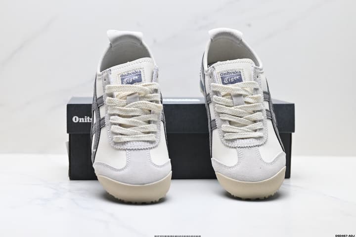 Onitsuka Tiger Mexico 66 Slip-On Sneakers in Cream With Charcoal Stripes