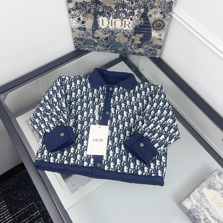 Dior Reversible Monogram Puffer Jacket – Kids Collection in Blue White Monogram Print