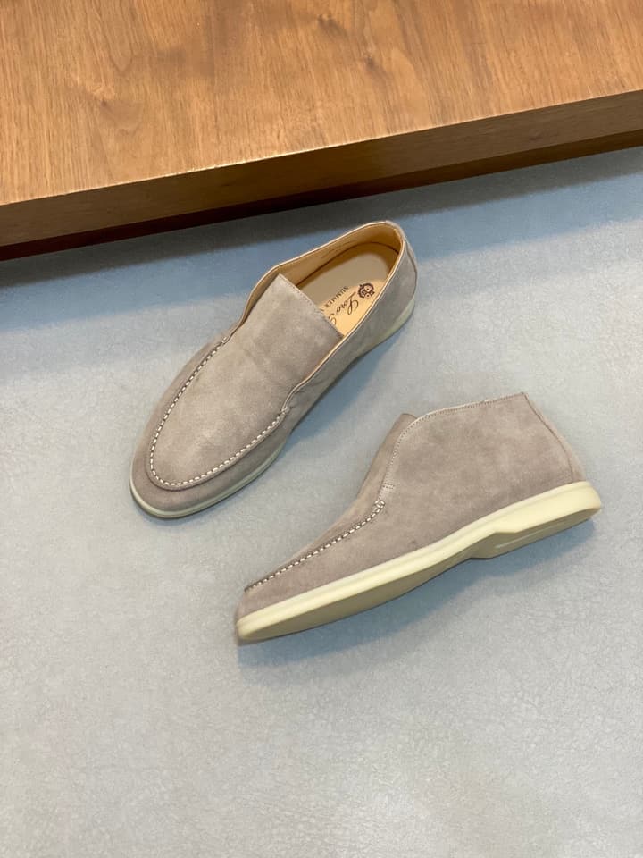 Loro Piana Suede Leather Slip-On Loafers in Camel Tan Suede