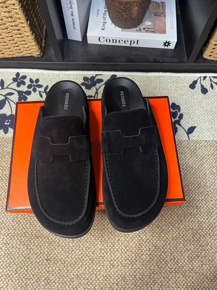 Hermès Suede Calfskin Chunky Mules
