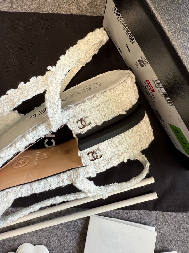 Chanel Classic Slingback Heels in Bright Black And White Tweed