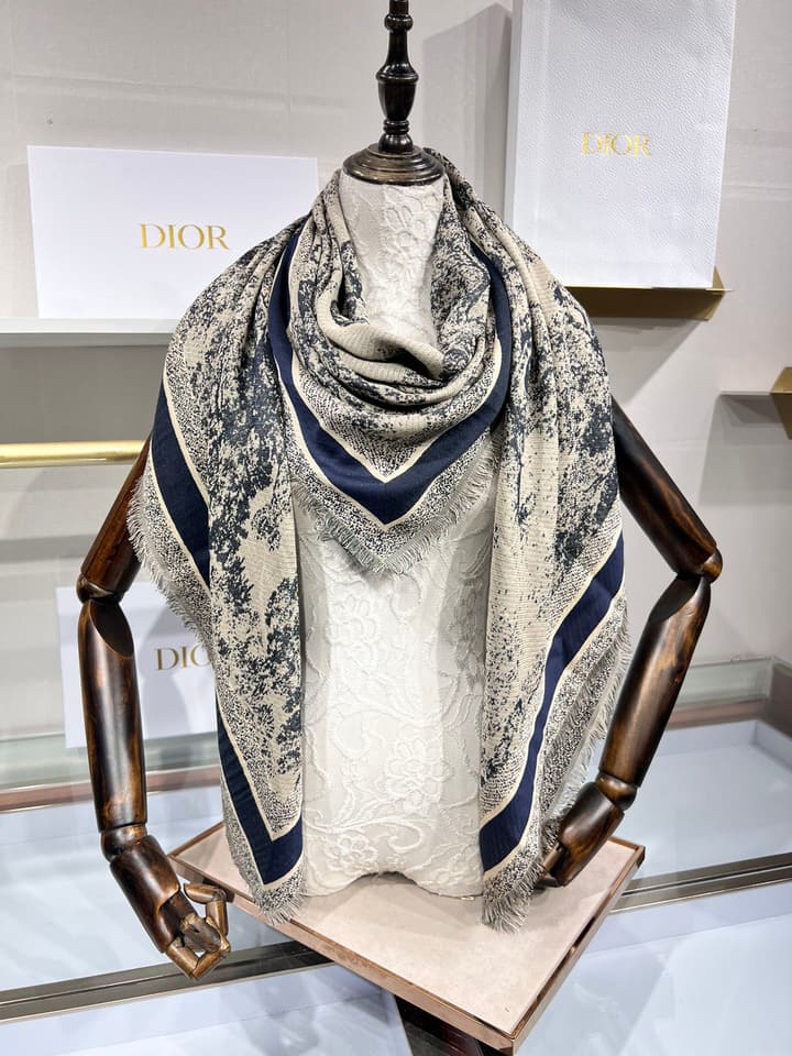 Dior Limited Edition Grey Shawl in Beige Blue Toile