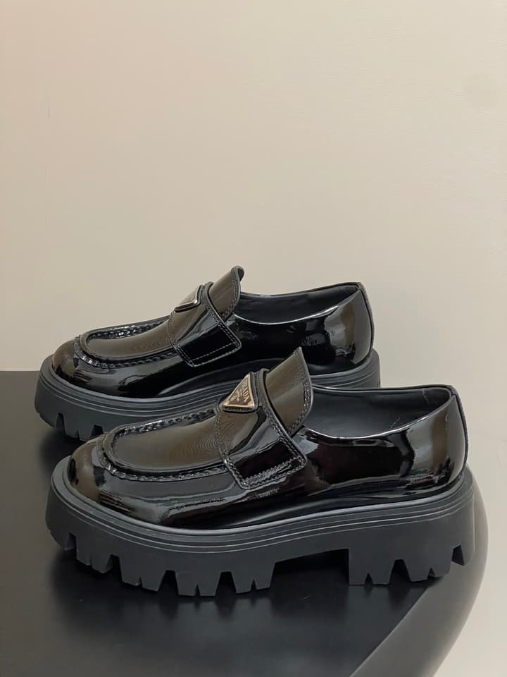 Prada Thick-Soled Platform Loafers – 25FW in Deep Gloss Black