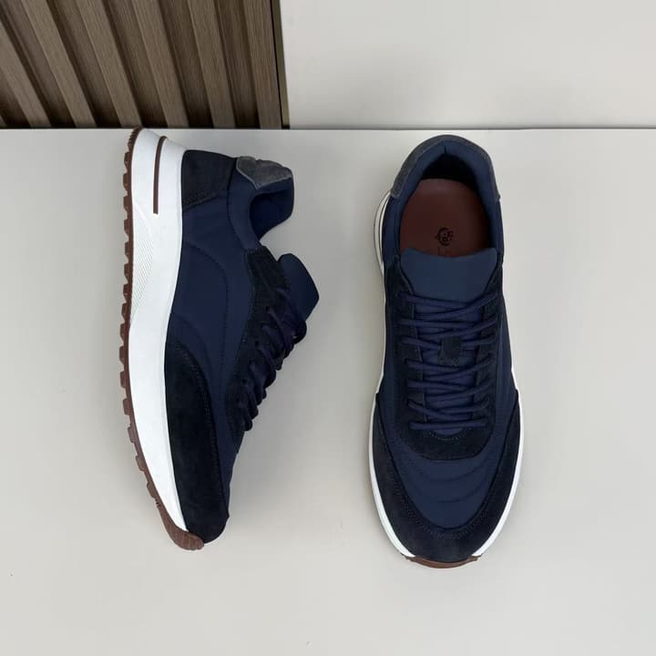 Loro Piana Men's Classic Jogging Sneakers in Black Suede
