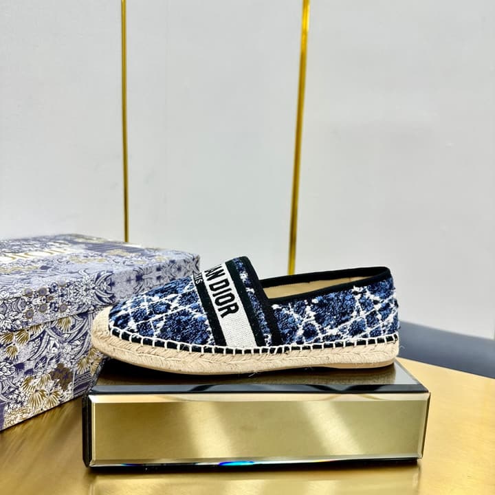 Dior Granville Embroidered Espadrille Flats in Beige/brown Oblique Pattern