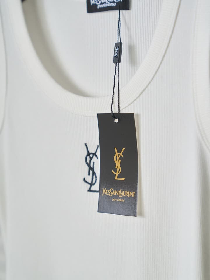 Saint Laurent YSL Embroidered Stretch Tank Top in Black