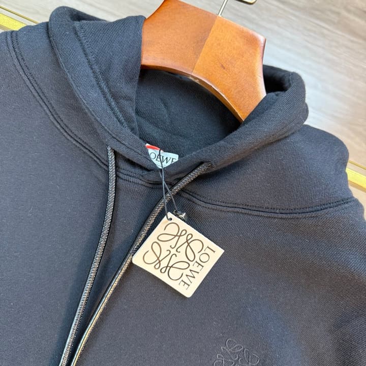 Loewe Anagram Leather Embroidered Hooded Sweatshirt – 25FW in Dark Charcoal