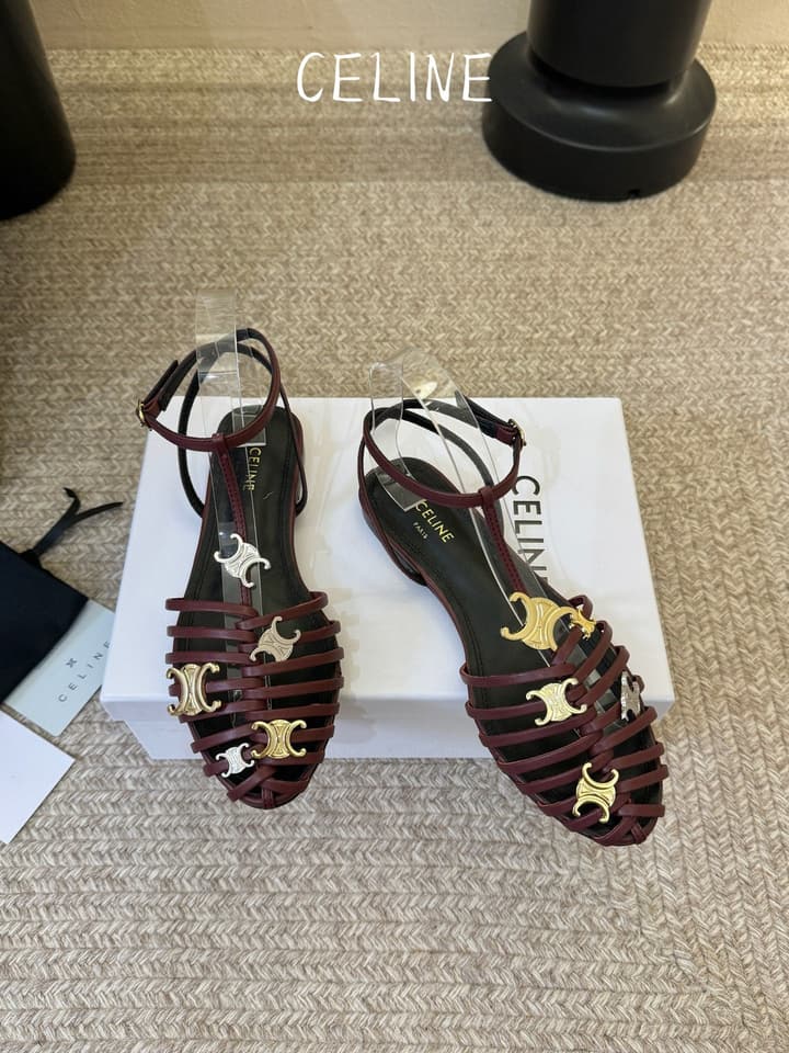 Celine Triomphe Ankle Strap Sandals – Spring/Summer Collection in Black - Large Logo Flats