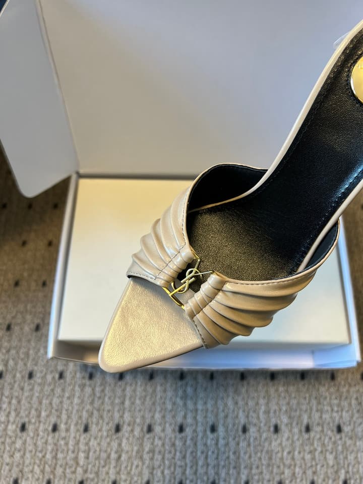 Saint Laurent Ruched Leather Mules – 26SS in Beige