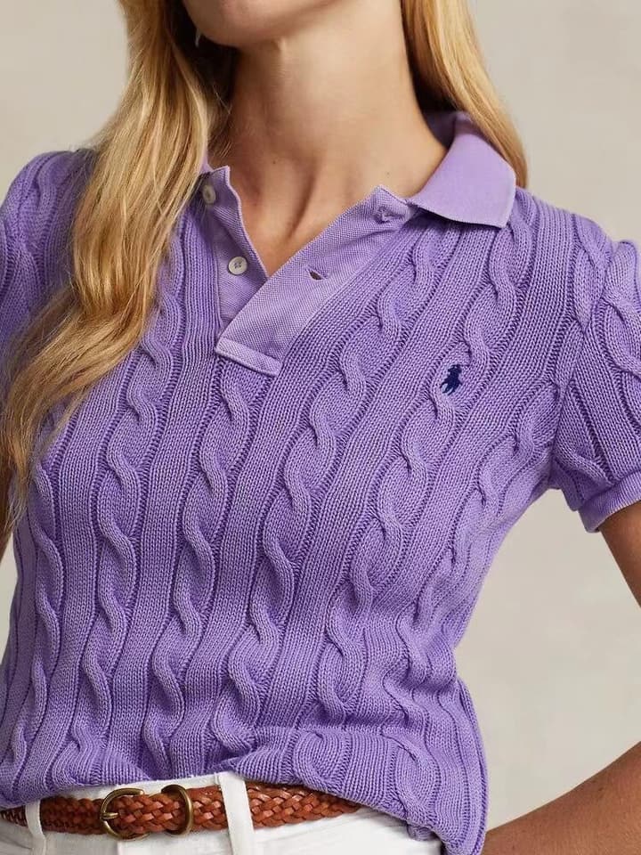 Ralph Lauren Pony Embroidered Cable-Knit Polo Shirt in Baby Blue