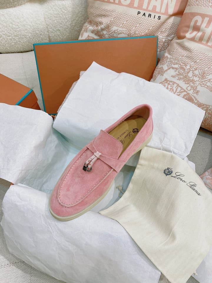 Loro Piana Glossy Cashmere Loafers in Blush Pink Suede